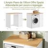 SoBuy BZR223-WN, Washing Machine Cabinet with Laundry Basket 100x60x95 cm Laundry & Bathroom | Cabinet Above Washing Machine, Washing Machine Cover with Removable Clothes Airer, White and Wooden Wardrobe