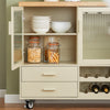 SoBuy Kuhinjski voziček z dvema steklenimi vrati kuhinjska vera z bež platišči 109x38x92cm FKW114-MI