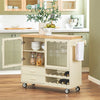 SoBuy Kuhinjski voziček z dvema steklenimi vrati kuhinjska vera z bež platišči 109x38x92cm FKW114-MI