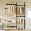 SoBuy FRG34-II-SCH, teleskopsko stojalo za plašče, robustno stojalo za oblačila s palicami in policami, nastavljiva odprta omara za spalnico, črno stojalo za oblačila