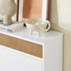 SoBuy FSR205-WN Tanko vhodno stojalo za čevlje, ki prihrani prostor - Premično stojalo za čevlje z 2 loputama in predalom - Nordijski dizajn za sodoben vhod - Garderobna omara iz belega in hrastovega lesa - 61x26x91 cm