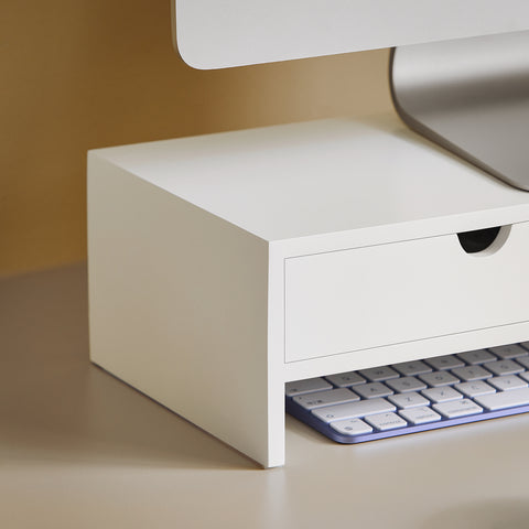SoBuy Podpora za monitor PC Desk Organizator Desk Relzo White Monitor z 2 predali BBF02-W
