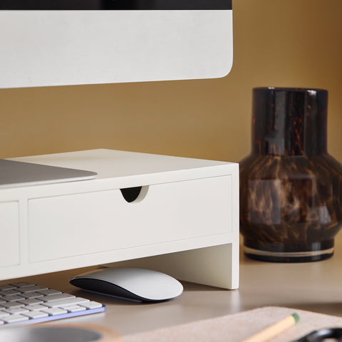 SoBuy Podpora za monitor PC Desk Organizator Desk Relzo White Monitor z 2 predali BBF02-W
