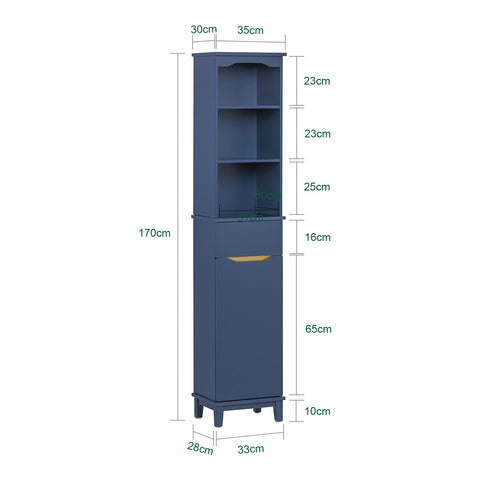 SoBuy Visoka kopalniška mobilna omara stolpec Kopalnica za varčevanje z zemeljsko modro barvo 35x30x170 cm BZR112-B