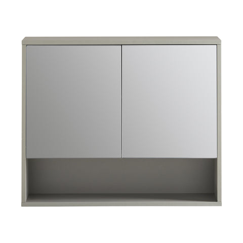SoBuy Kopalniška kopalniška omarica z ogledalom in dvema sivima vratima 60x19,5x49,5cm Bzr134-ng