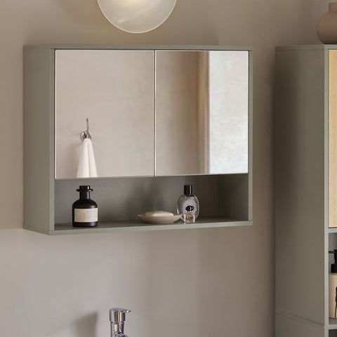SoBuy Kopalniška kopalniška omarica z ogledalom in dvema sivima vratima 60x19,5x49,5cm Bzr134-ng