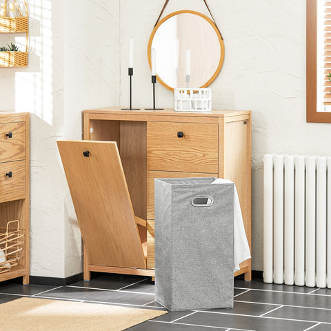 SoBuy Zložljiva perila s zložljivimi vrečkami za shranjevanje, kopalniška omarica s tremi predali, ducat garderobe, naravna barva 80x35x90 cm BZR97-N
