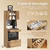 SoBuy FSB98-E-WG, Kitchen sideboard with 2 sockets and 2 USB ports 60 x 40 x 170 cm | Microwave kitchen cabinet with coffee corner, equipped with magnetic lamp with sensor, in PB and MDF (E1)