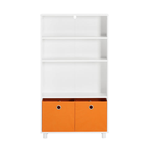 SoBuy Otroška knjiga o knjigah z dvema oranžnima škatlama shranjevanje polic za otroško pohištvo za otroško spalnico belo 60x25x110 cm kmb68-w