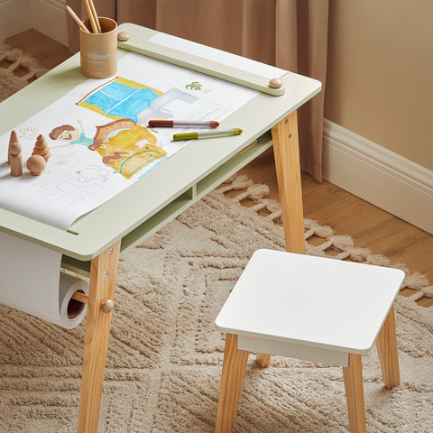 SoBuy Otroška miza z 2 stoli pohištva za otroško mizo, ki jo je treba slikati za zelene otroke KMB92-gr
