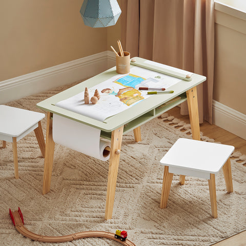 SoBuy Otroška miza z 2 stoli pohištva za otroško mizo, ki jo je treba slikati za zelene otroke KMB92-gr