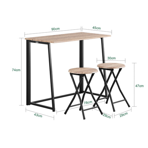 SoBuy Zložljiva miza z 2 zložljivimi stolskimi mizami prihranki v lesu in železom L90*P45*A74 cm Max zmogljivost 150 kg OG18-N