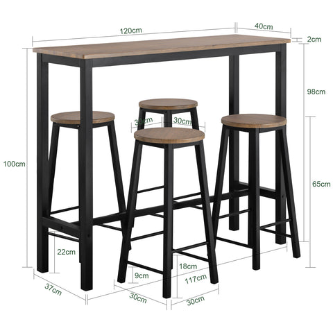SoBuy Set 5 mize s 4 stolčki, bodeča bara pult bar z stolčki na polotoku kuhinja OGNT22-SCH