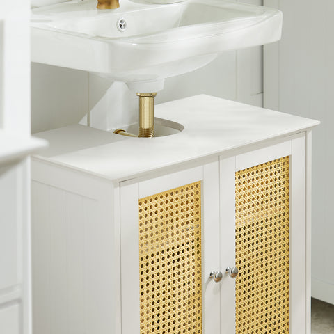 SoBuy Mobilna kopalniška omarica za umivalnik pod umivalnikom z 2 vrati brez belega in naravnega umivalnika, 60x35x58 cm, BZR72-W