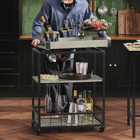 SoBuy Kuhinja kuhinje Tarley Shranjevalna vogalna bar z imetnikom vrat in sivim pladnjem za industrijski v slogu, FKW56-HG
