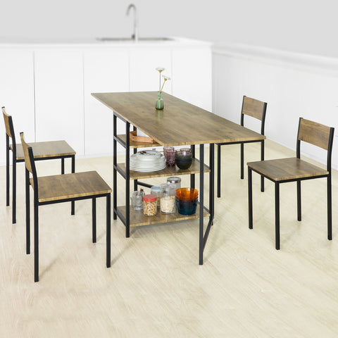 Sobuy zložljiva miza s 3 policami za jedilnico miza miza miza za varčevanje z lesom, fwt62-n