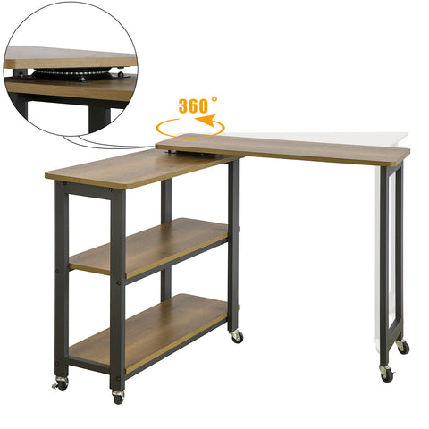 SoBuy Kavna miza z namiznimi kolesi v obliki črke LA z dvema policama, industrijski slog Angle Desk Console, L133XP69XA30CM, FWT83-PF