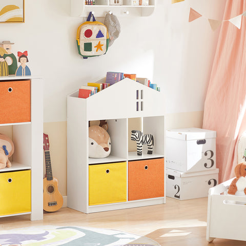 SoBuy Otroška knjiga za knjige za otroke z dvema škatlama v organizatorski tkanini za bele igrače KMB49-W