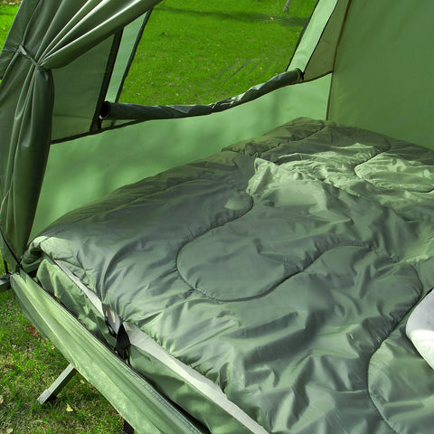 SoBuy Zložljiva klopna kamp kampiranje z vzmetnico in 1 max spalna vreča 180kg zelena 193x145x188cm OGS32-L-gr-gr-gr-