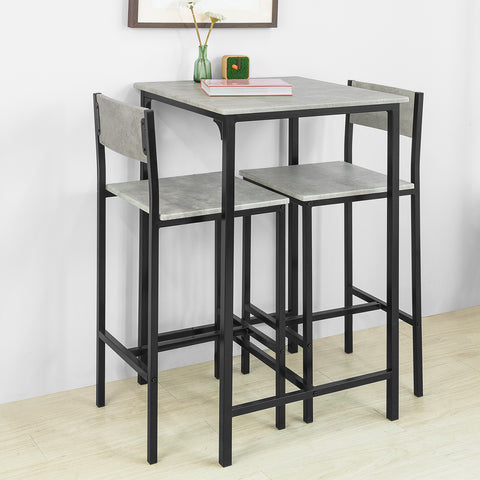 SoBuy 3-delna set miza z 2 mobilnim stolčkom v industrijskem slogu, L60*P60*A97cm, siva OGT27-HG