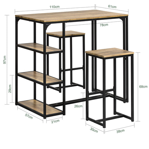 SoBuy 3-delna kompletna miza z 2 stolčki, balkonskim pohištvom, visoka miza s 3 OGT43-F policami